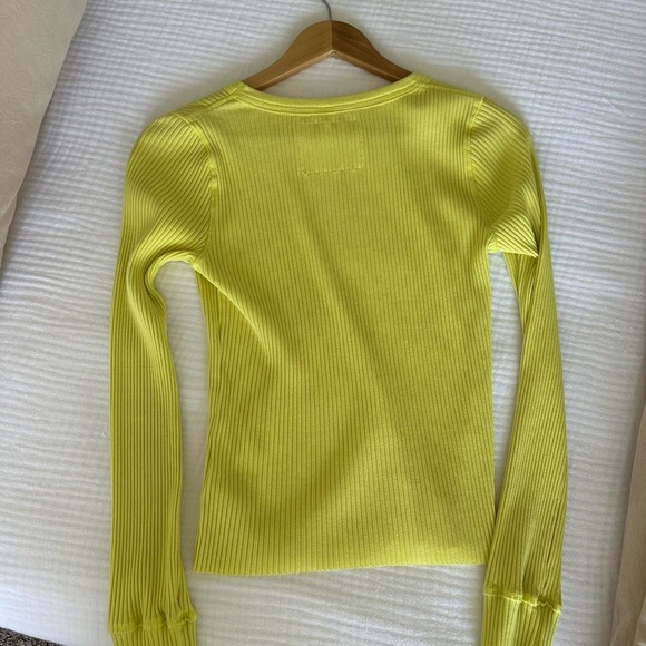Aerie Fireside Long Sleeve Ribbed Super Soft Stretch Crewneck Green Thermal, S - Picture 6 of 8